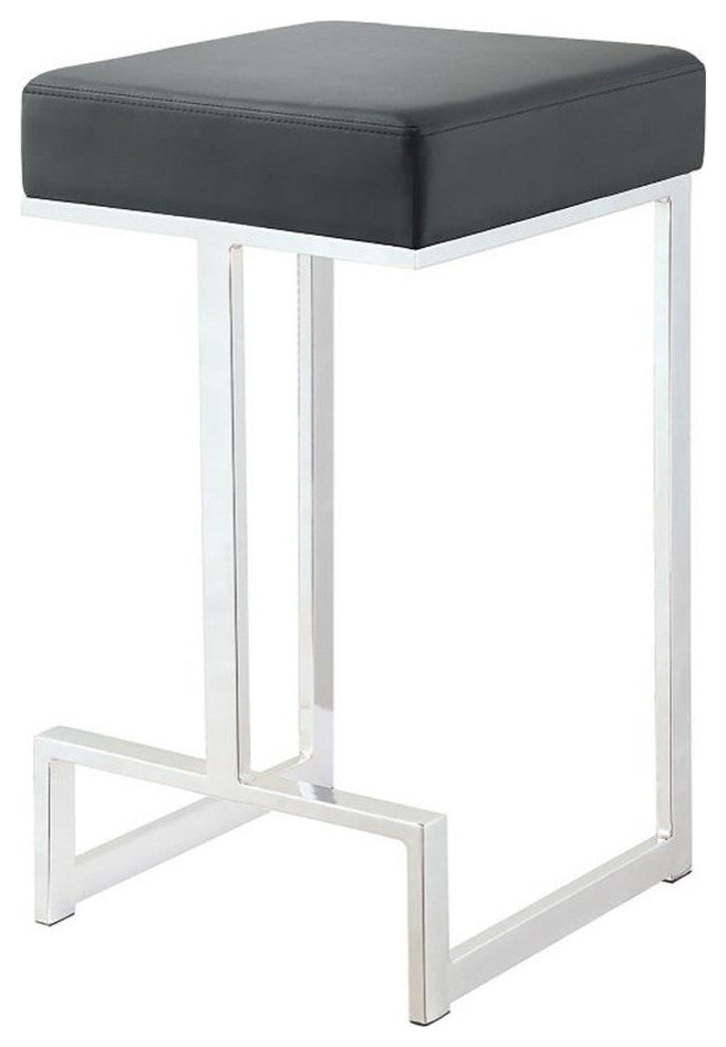 Contemporary Backless Counter Height Stool With Chrome Base, Black