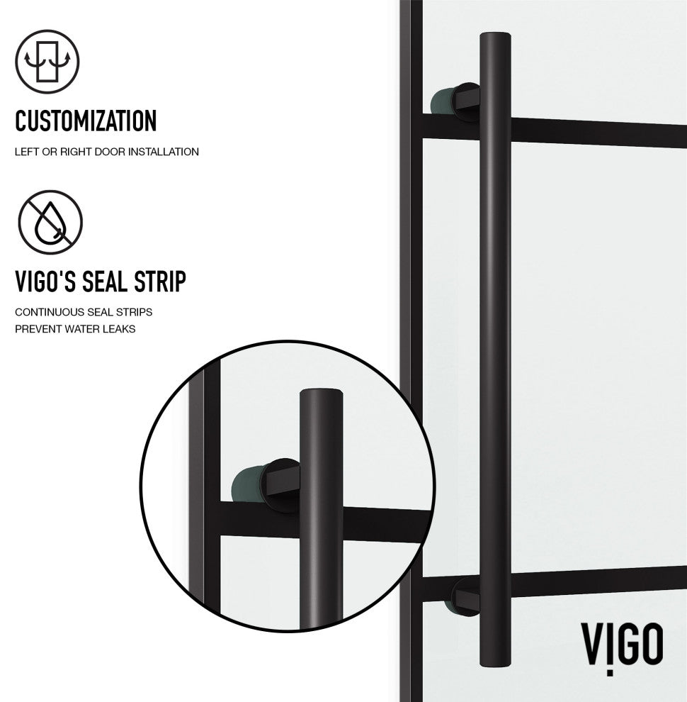 VIGO Elan 68" to 72" W x 74" H Frameless Sliding Shower Door in Matte Black Grid