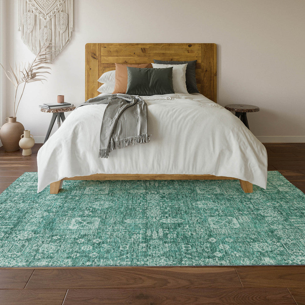 Premium Machine Washable Mayfield AMF637 Teal 3' x 5' Rug