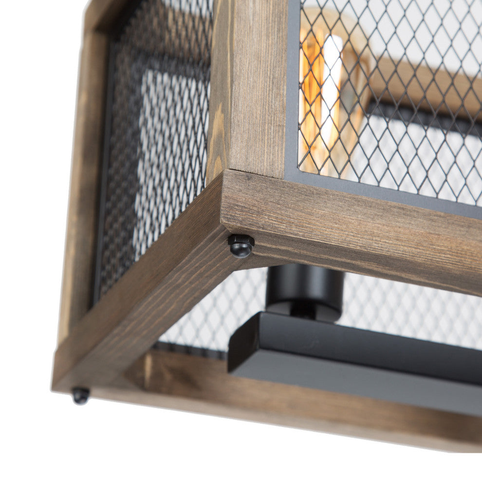 LNC Farmhouse 5-Light Kitchen Island Chandelier With Natural Wood