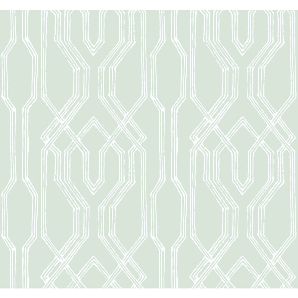 Oriental Lattice Wallpaper, Mint, White
