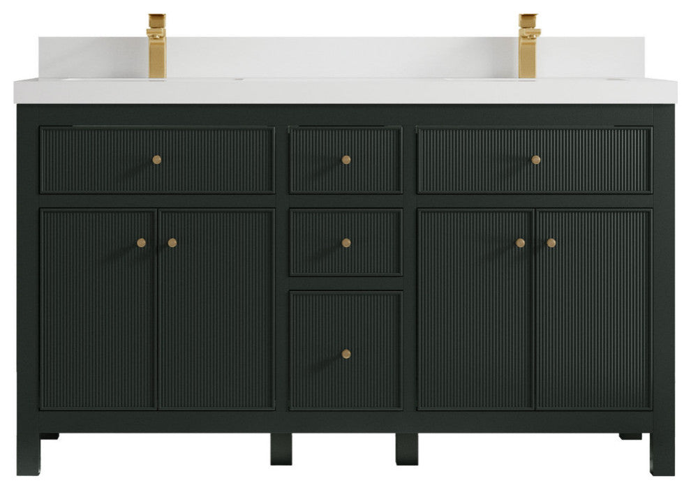Sonoma 60 Double Bathroom Vanity in Dark Forest Green with 2" White Quartz