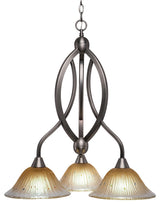 Bow 3 Light Chandelier, 10" Amber Crystal Glass