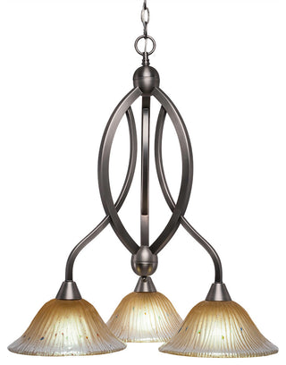 Bow 3 Light Chandelier, 10" Amber Crystal Glass