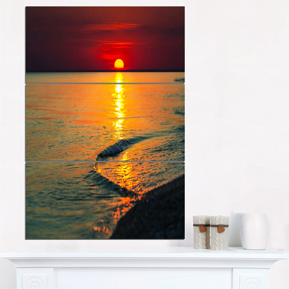 "Setting Sun Giving Color to Waters" Beach Metal Wall Art, 3 Panels, 28"x36"