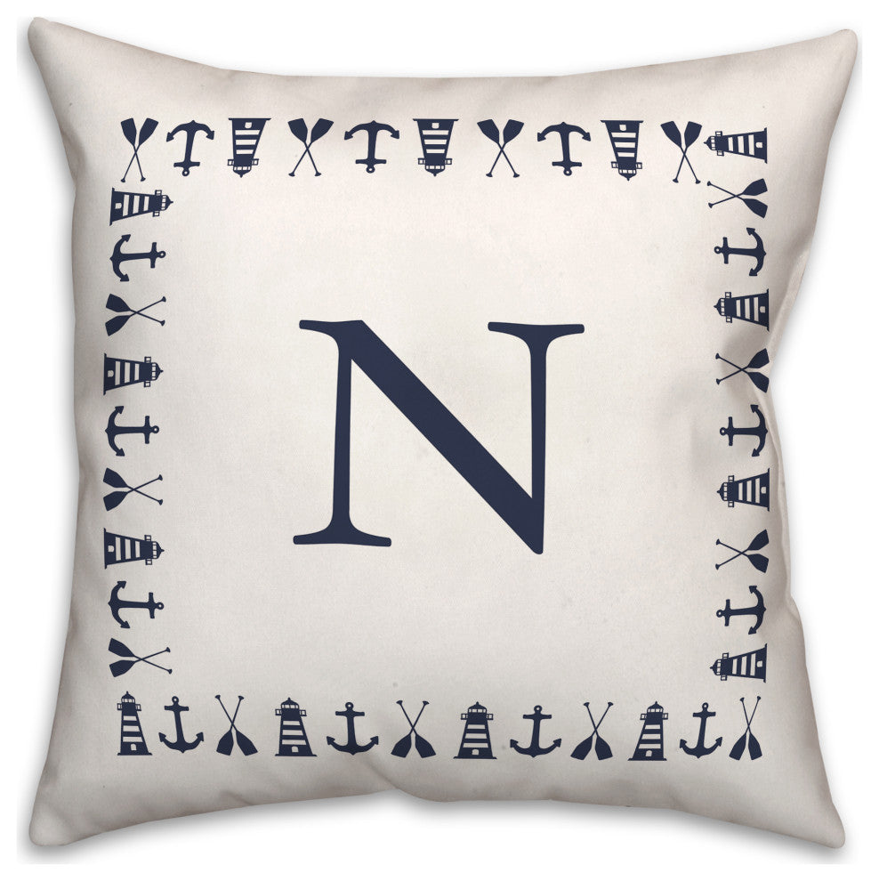 Nautical Monogram - N 18x18 Indoor / Outdoor Pillow