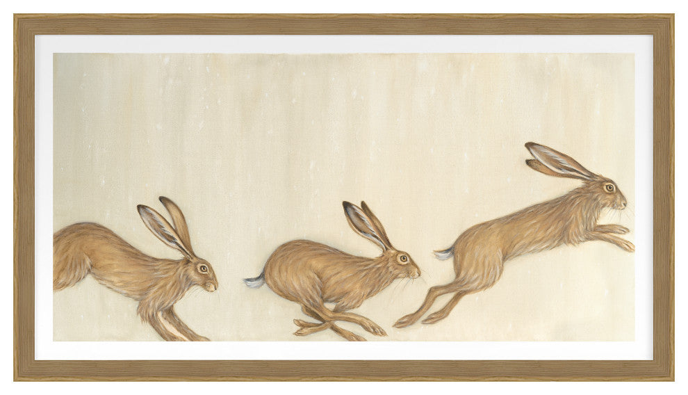 Bounding Hares Fine Art Print, Oak, 15"x27"