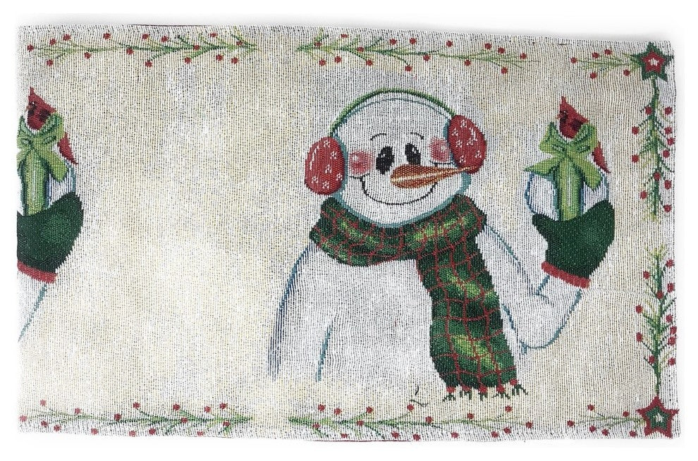 Magical Snowman Table Runner, Festive Holiday White Tapestry, 13" X 90"