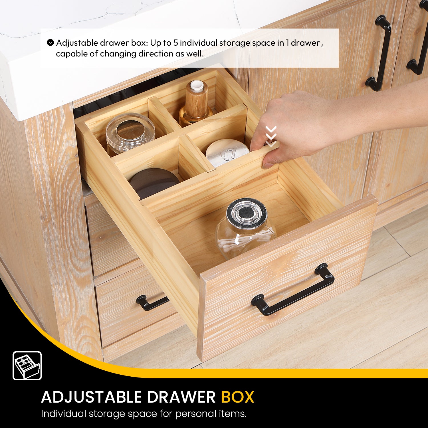 Leon Bath Vanity With Composite Stone Top, Fir Wood Brown, 84", No Mirror