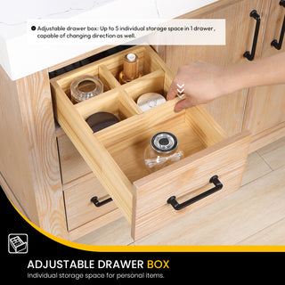 Leon Bath Vanity With Composite Stone Top, Fir Wood Brown, 84", No Mirror