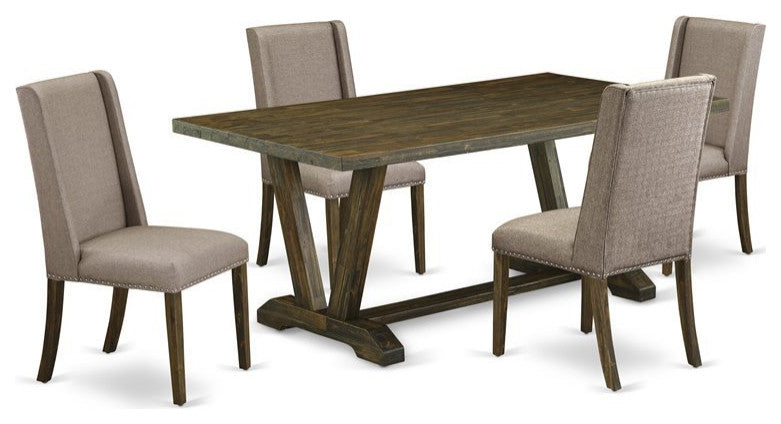 5-Piece Set, 4 Chairs and Table With Jacobean Table Top, Jacobean