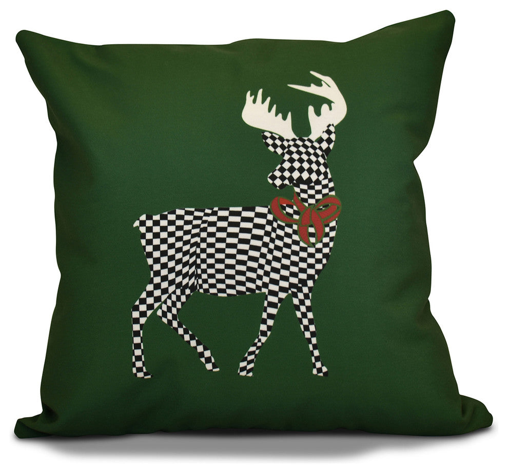 Merry Deer Pillow, Green, 16"x16"