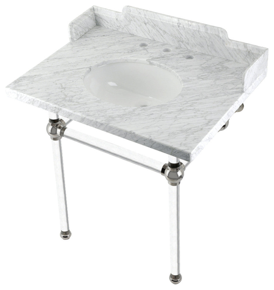 Kingston Brass LMS3030MA6 30" Carrara Marble Console Sink, Acrylic Legs