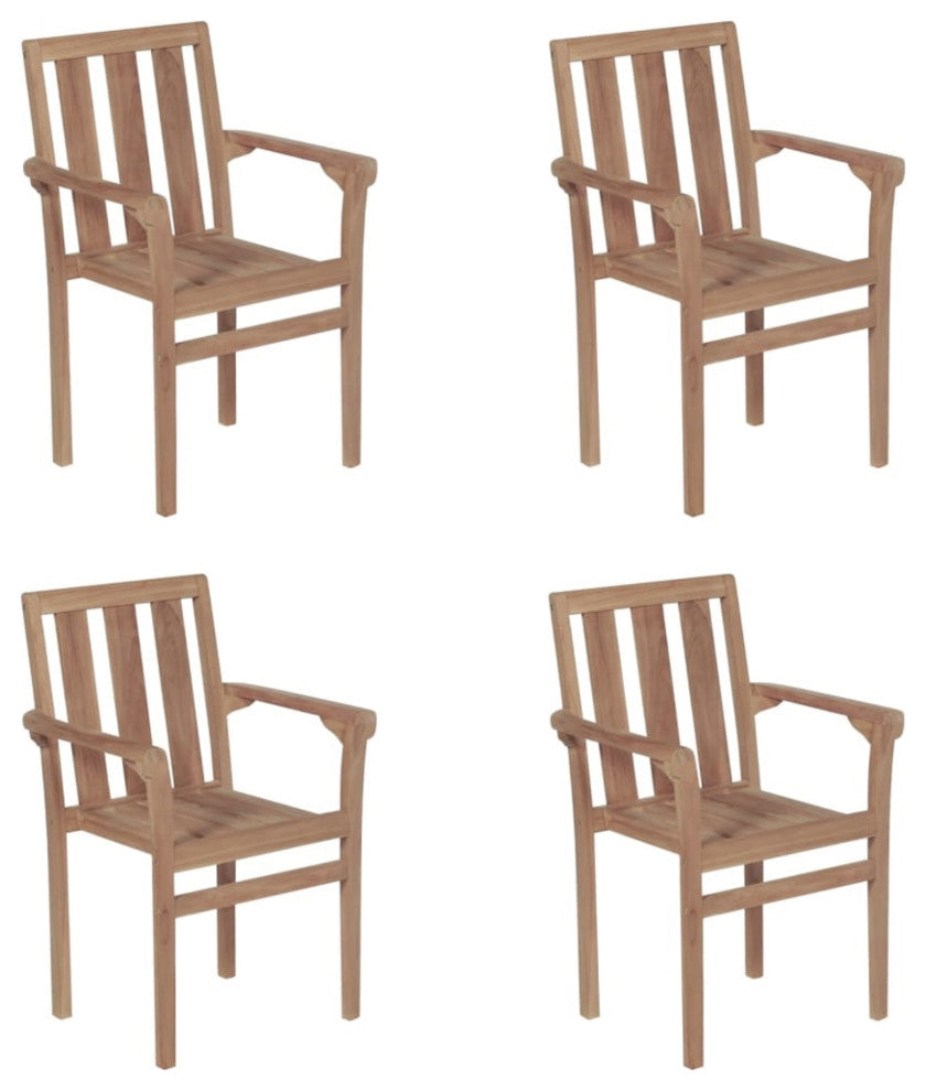 Vidaxl Stackable Garden Chairs With Cushions, Set of 4, Solid Teak Wood