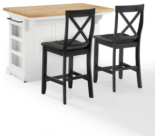 Julia Wood Top Island With X-Back Stools, Island and 2 Stools