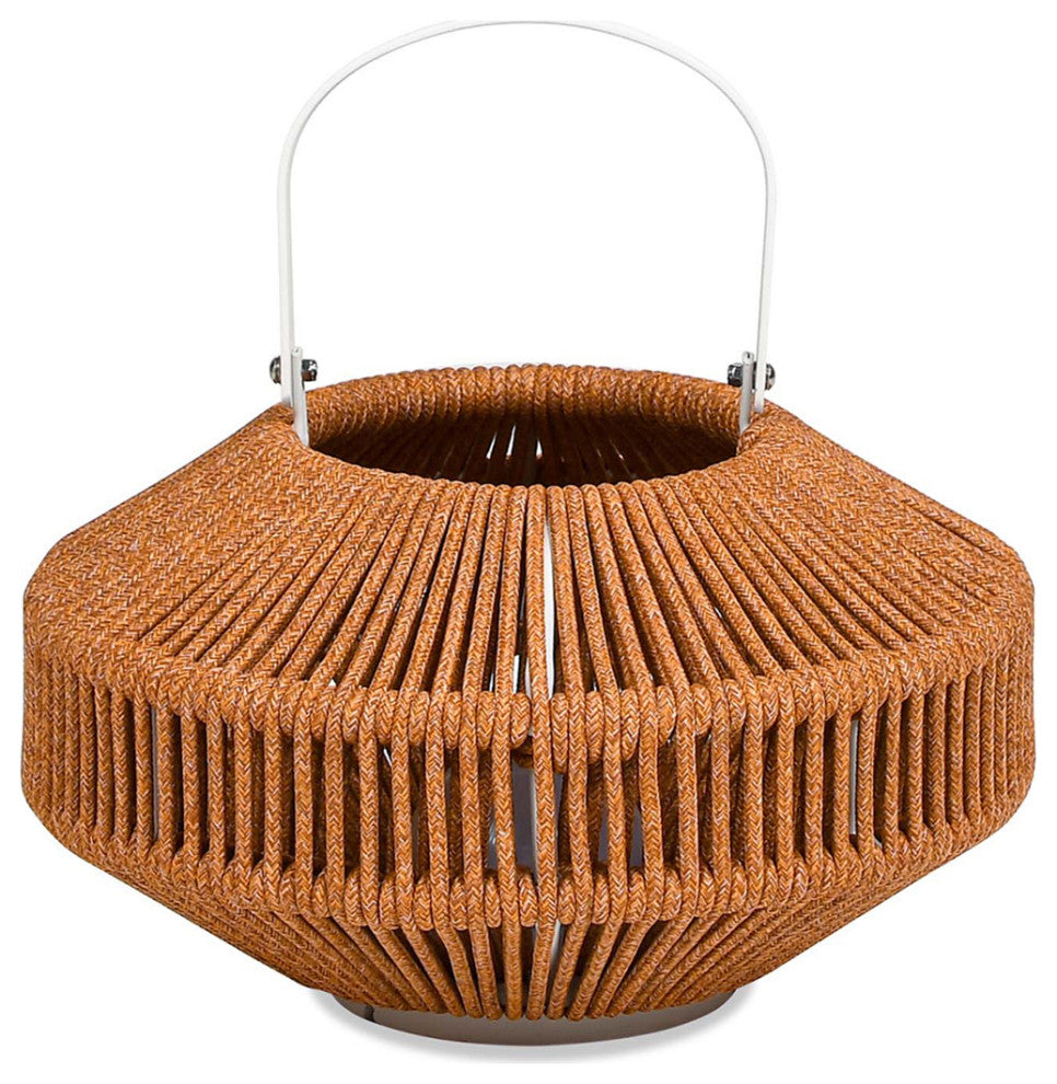 Nova 14" Woven Olefin Rope Outdoor Patio Lantern, Heathered Orange
