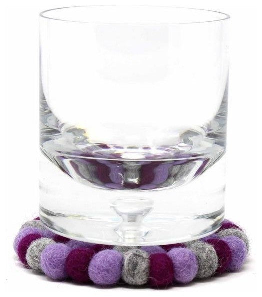 Felt Ball Coasters, Set of 4, Purples