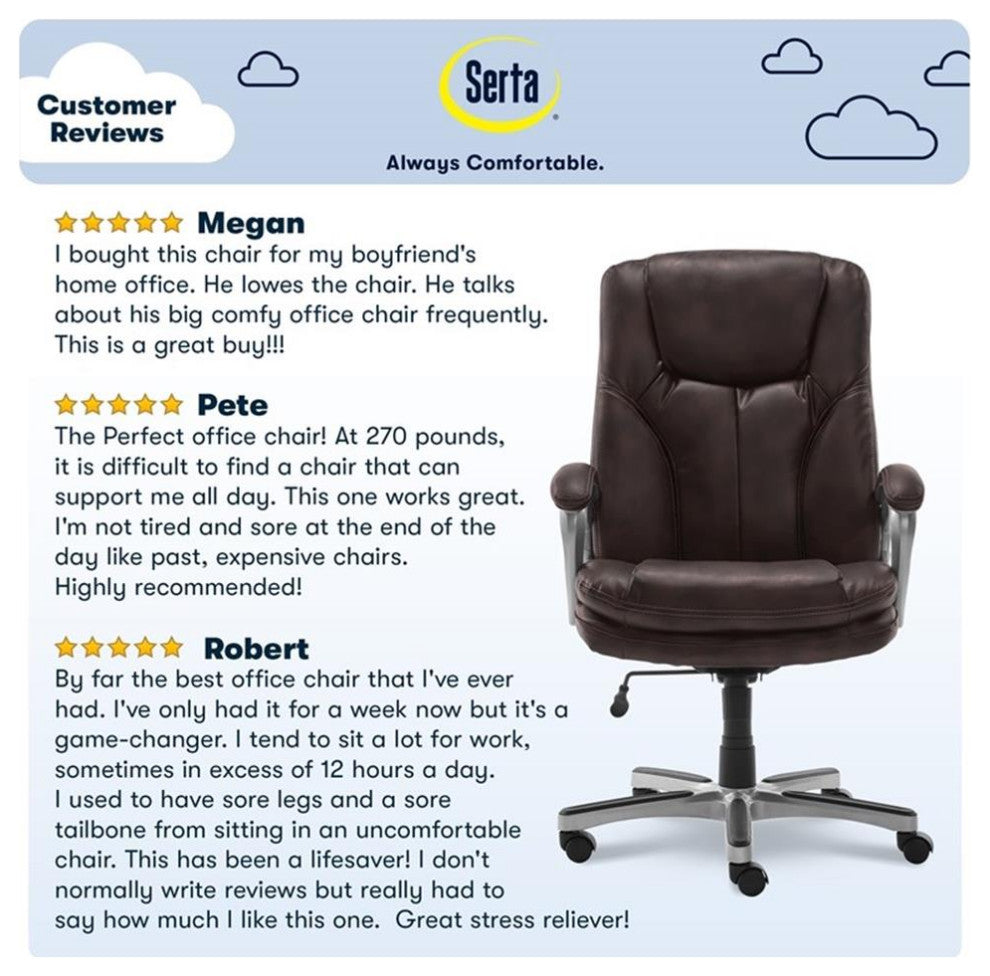 Serta Benton Executive Big & Tall Office Chair Faux Leather Roasted Chestnut