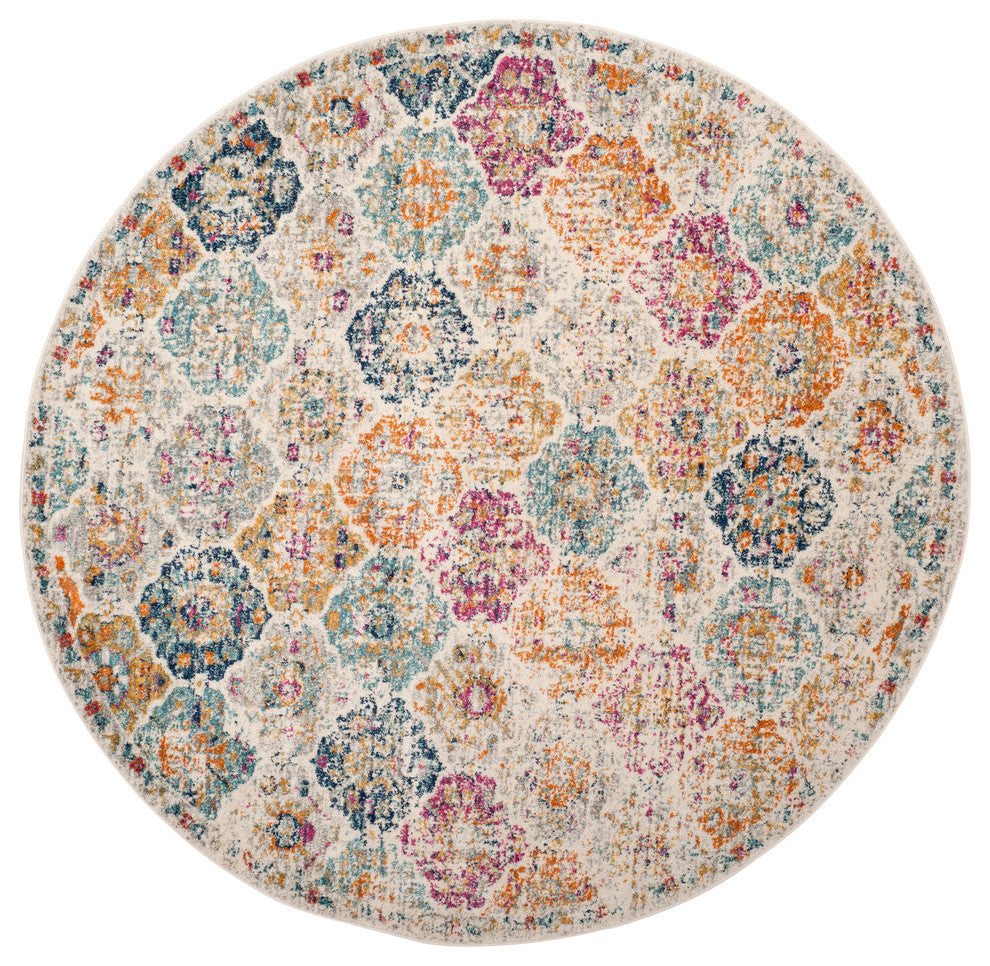 Safavieh Madison Collection MAD611 Rug, Cream/Multi, 5' Round