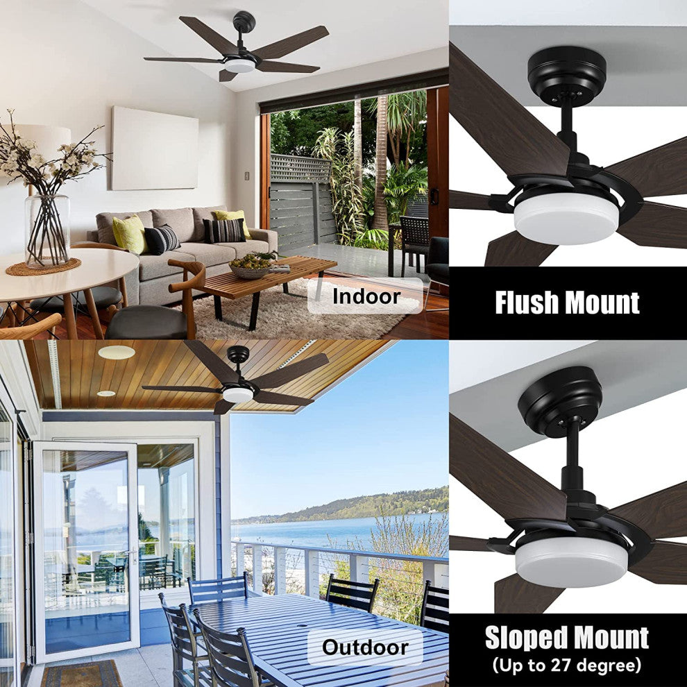 CARRO Smart Voice Control Ceiling Fan with Dimmable LED Light and Remote, Walnut, 52" Downrod