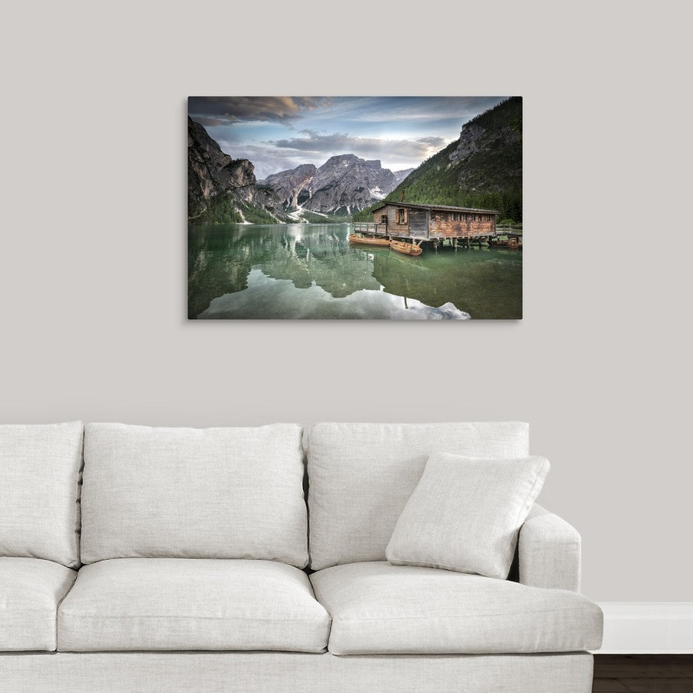 "Braies Lake Boats" Wrapped Canvas Art Print, 36"x24"x1.5"