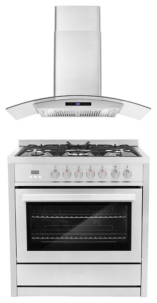 2-Piece Kitchen, 36" 240V Dual Fuel Range and 36" Wall Mount Range Hood