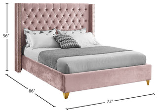 Barolo Velvet Upholstered Bed, Pink, Queen