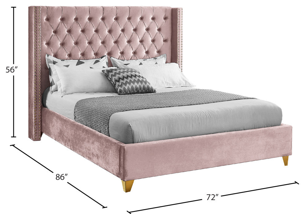 Barolo Velvet Upholstered Bed, Pink, Queen