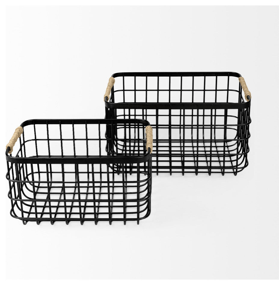 Set of Two Black Metal Baskets