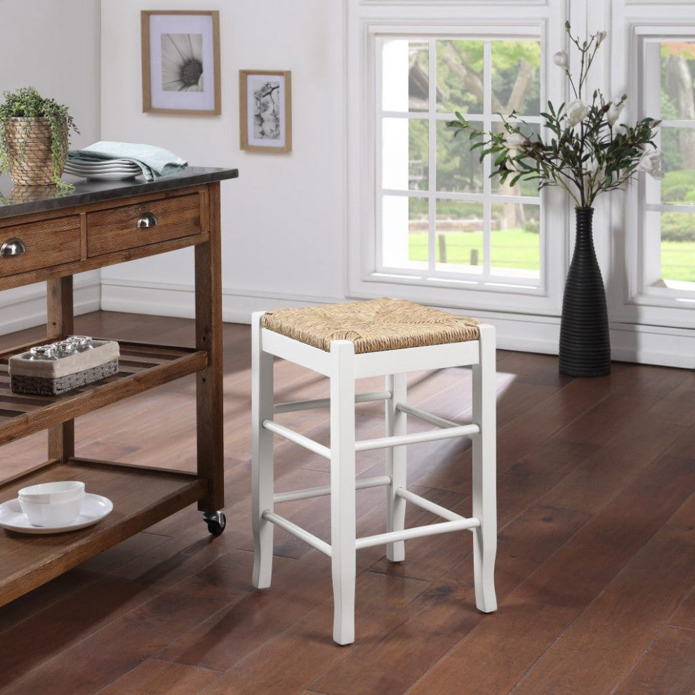 Square Rush Backless Counter Bar Stool, Cream