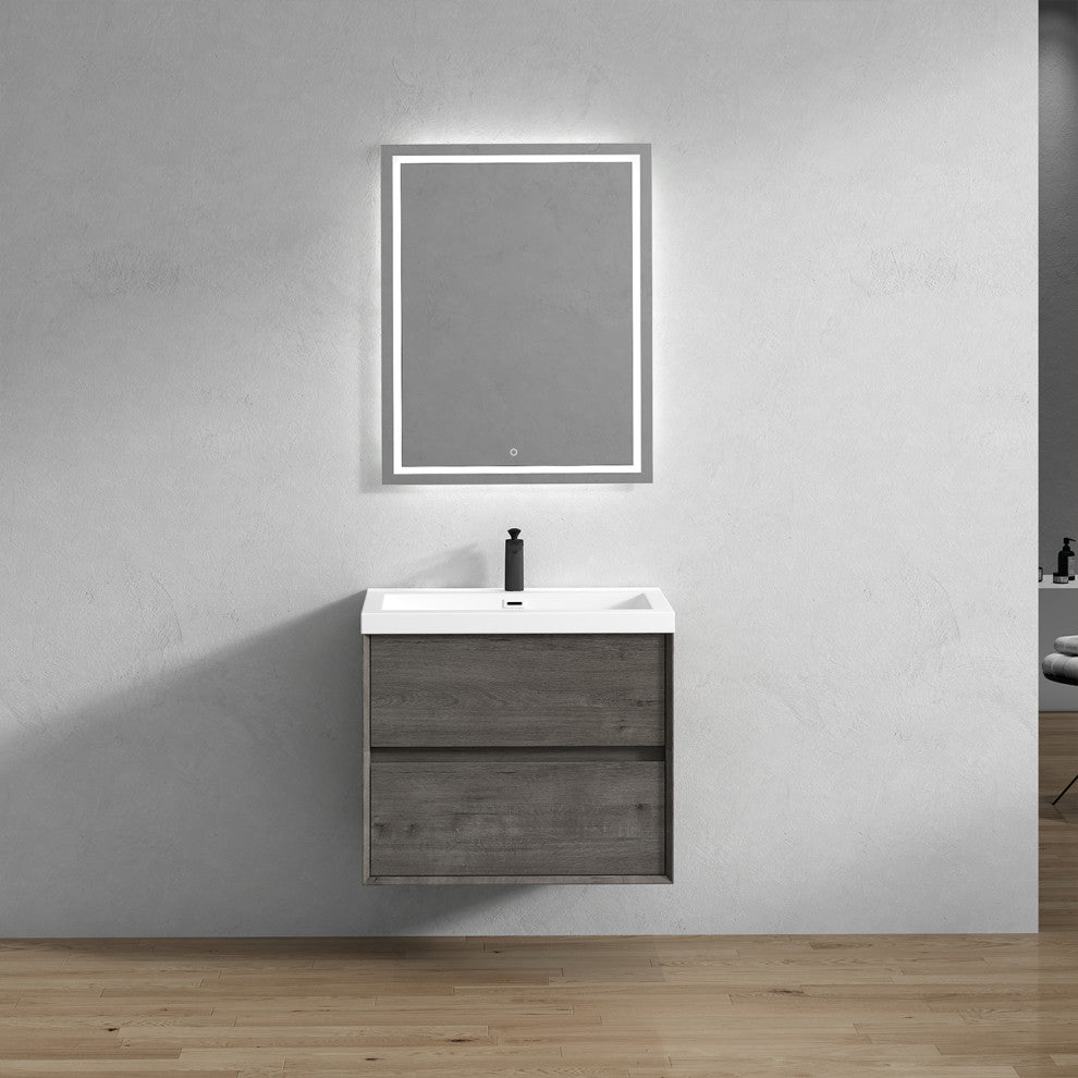 Kingdee Smoke Oak Wall Mounted Vanity With Reinforced Acrylic Sink, 30''