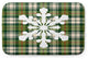 Green Rectangular Snow Flake on Plaid Pet Feeding Mat for Dogs or Cats