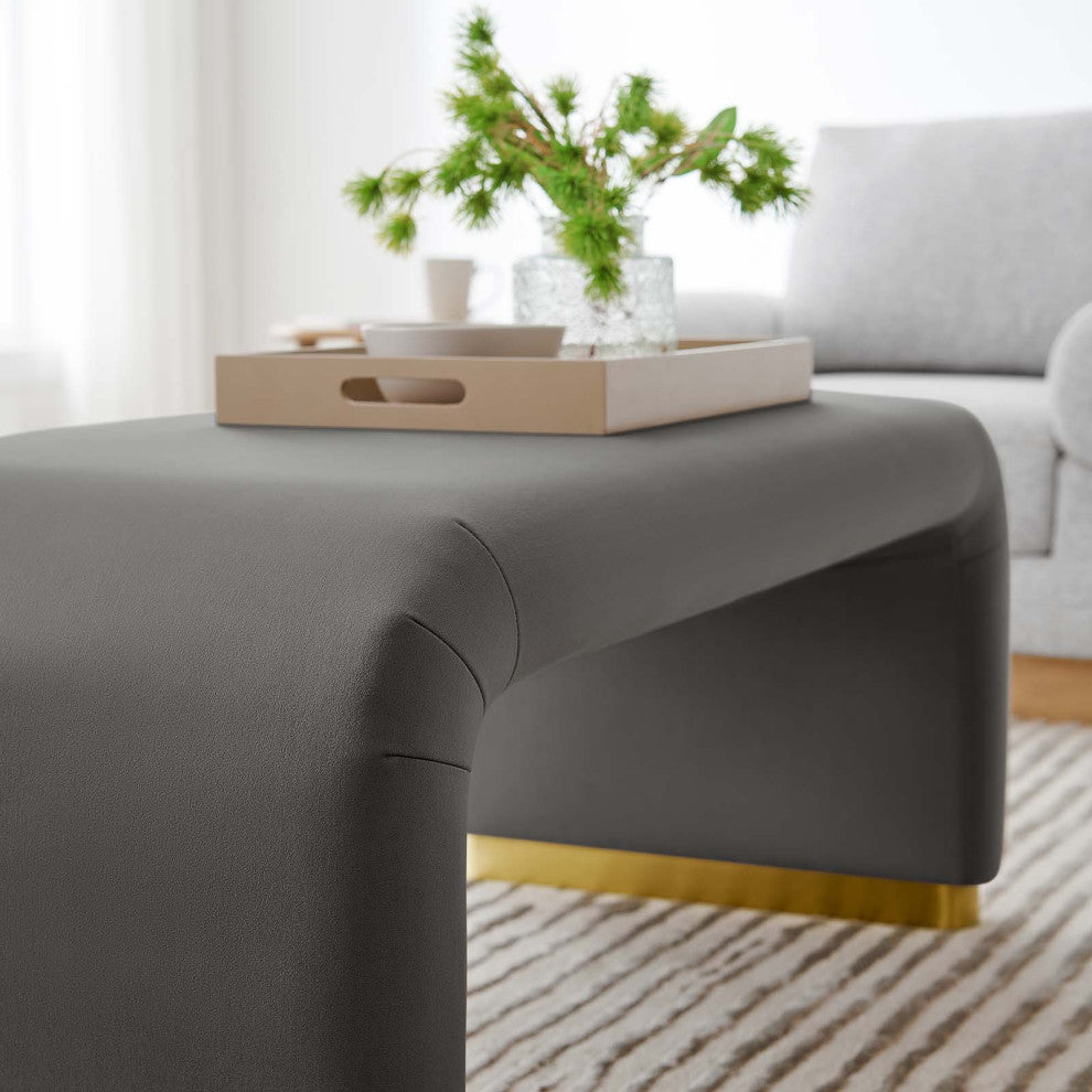 Koda Performance Velvet Waterfall Ottoman - Brass Storm Gray