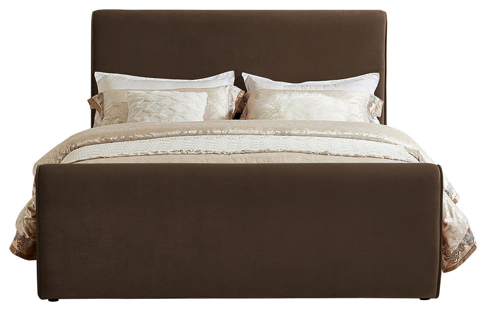 Sloan Black Velvet Full Bed, Brown, King