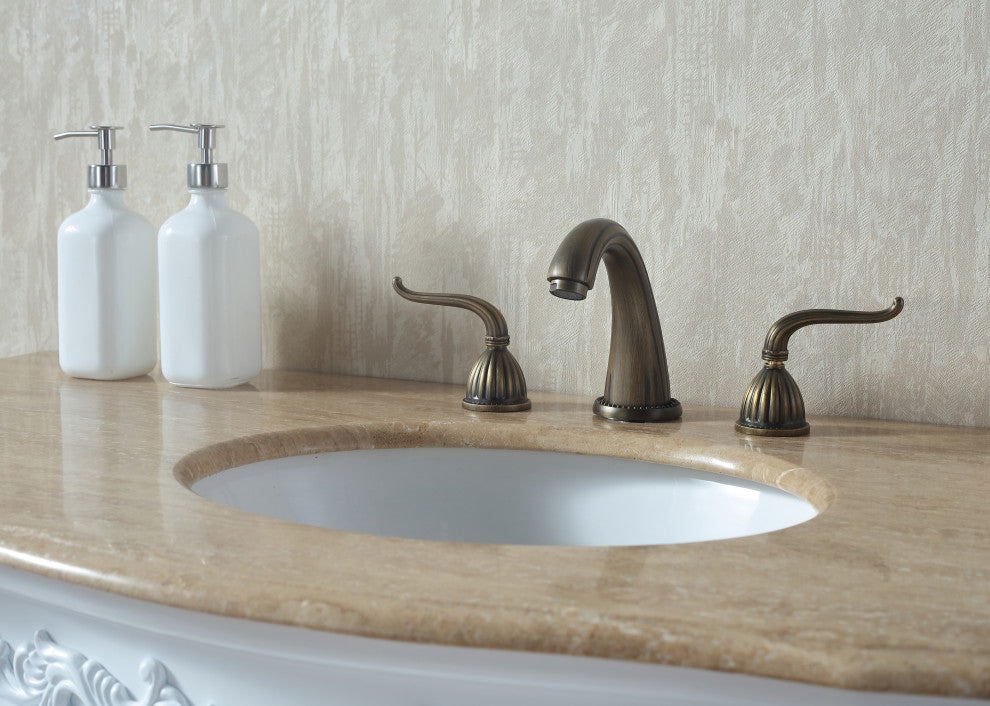 Cassandra 48" Single Sink Bathroom Vanity, White Cabinet, Travertine Marble Top