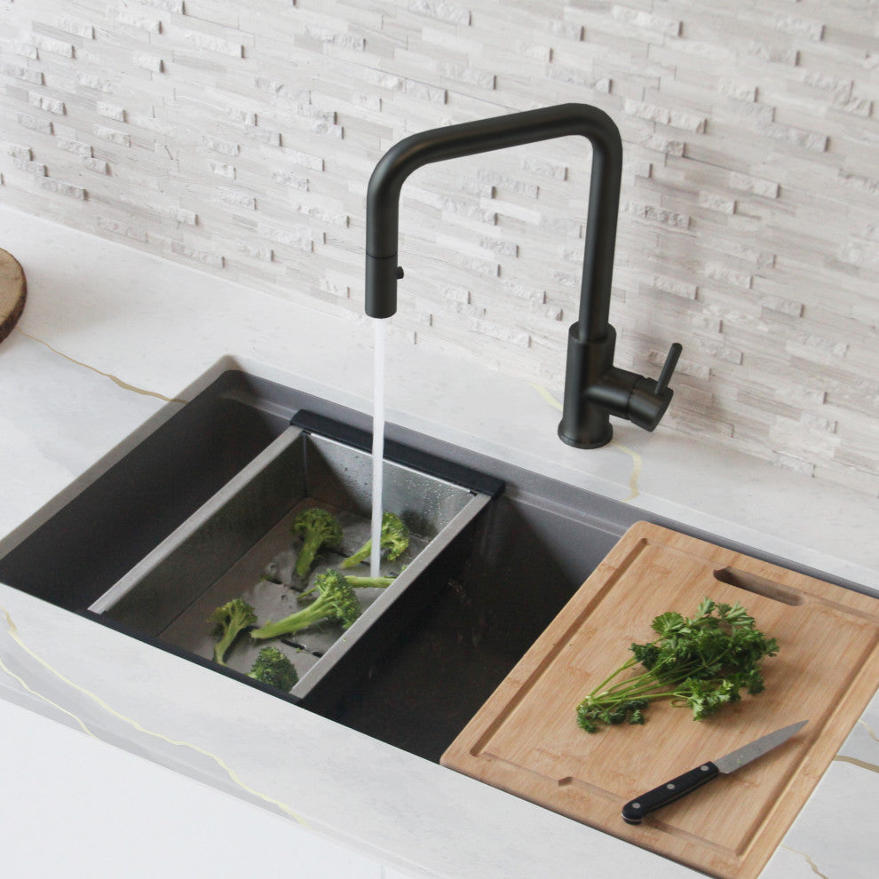 STYLISH Single Handle Pull-Down Dual Mode Kitchen Faucet Stainless Steel/Black