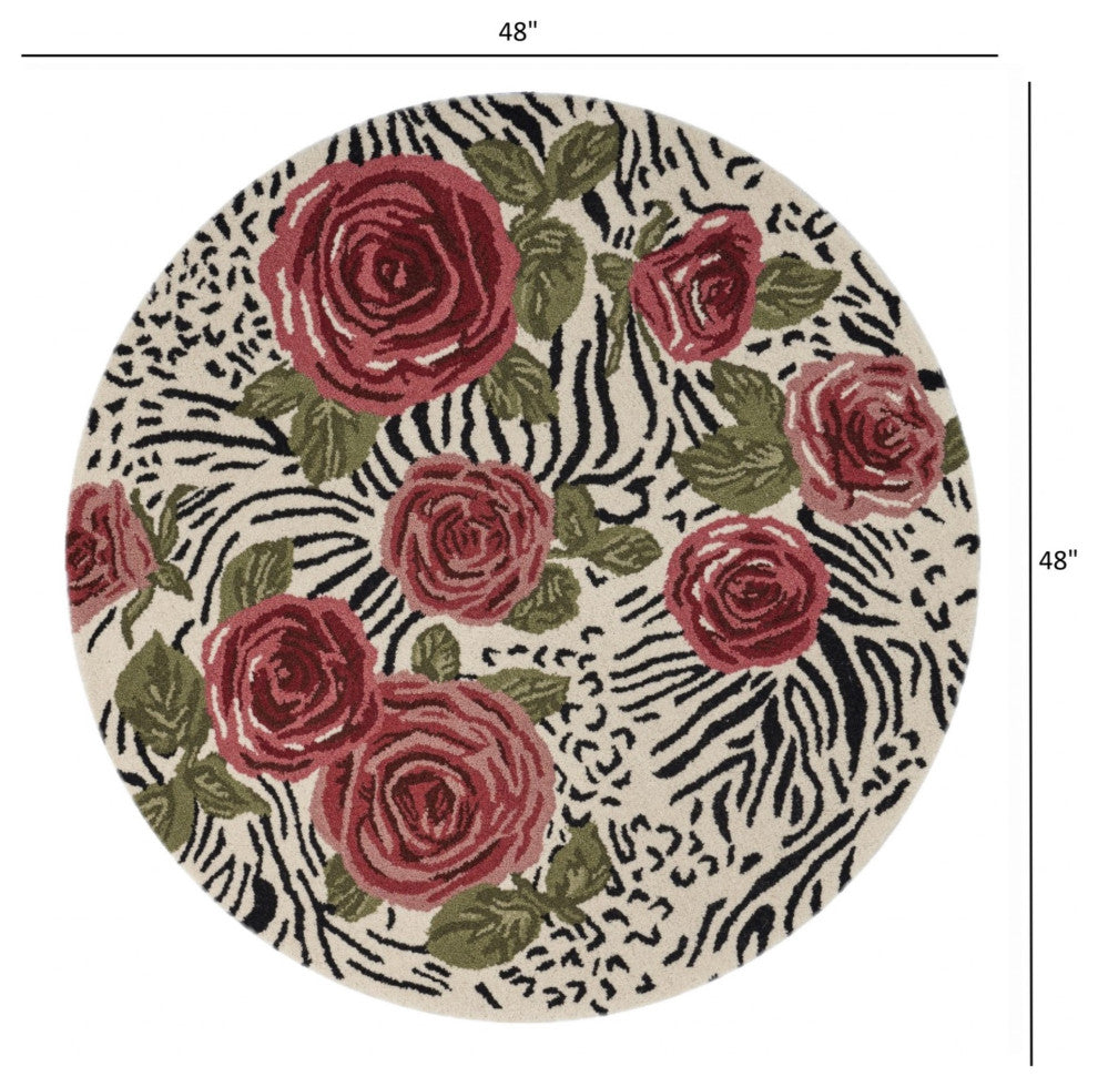 4'' Round Red Rose Bed Area Rug