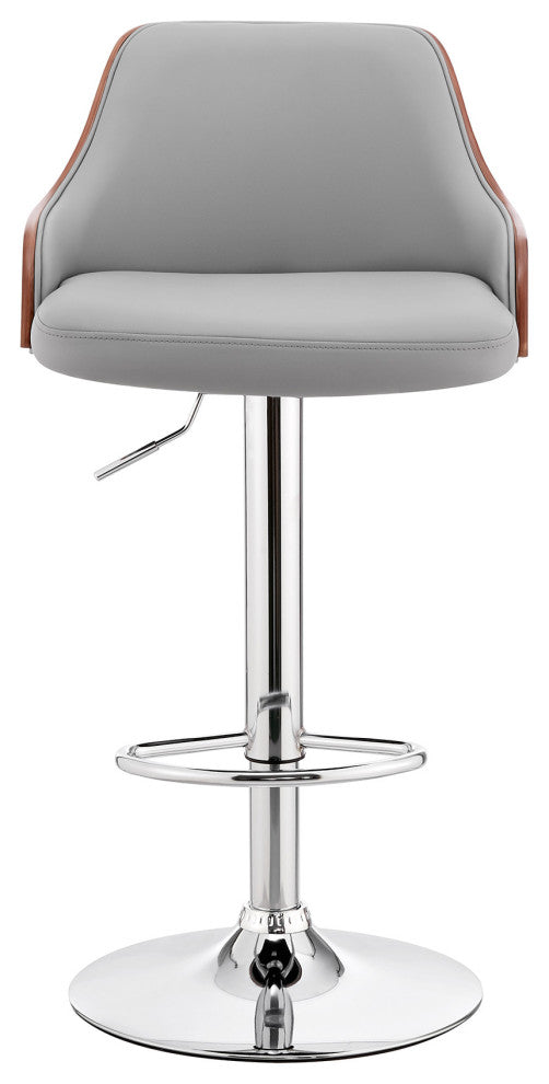 Gray Faux Leather Adjustable Modern Bar Stool