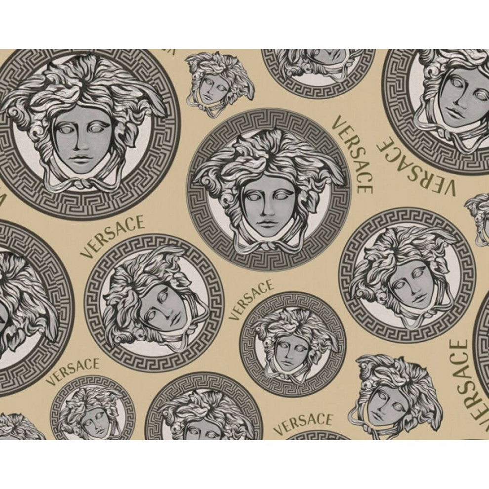 Textured Wallpaper Featuring Versace Pattern Medusa Head Modern, 386114