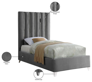 Enzo Velvet Bed, Gray, Twin