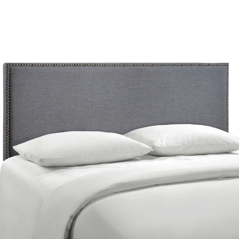 Region Queen Nailhead Upholstered Headboard, Smoke