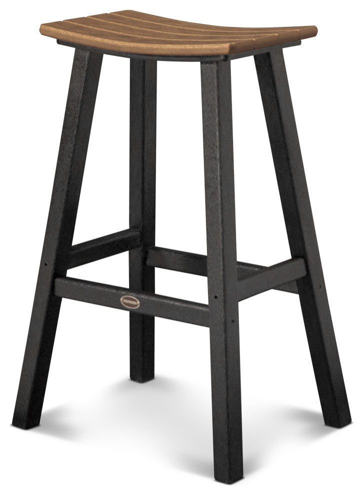 Polywood Contempo 30" Saddle Bar Stool, Black / Teak