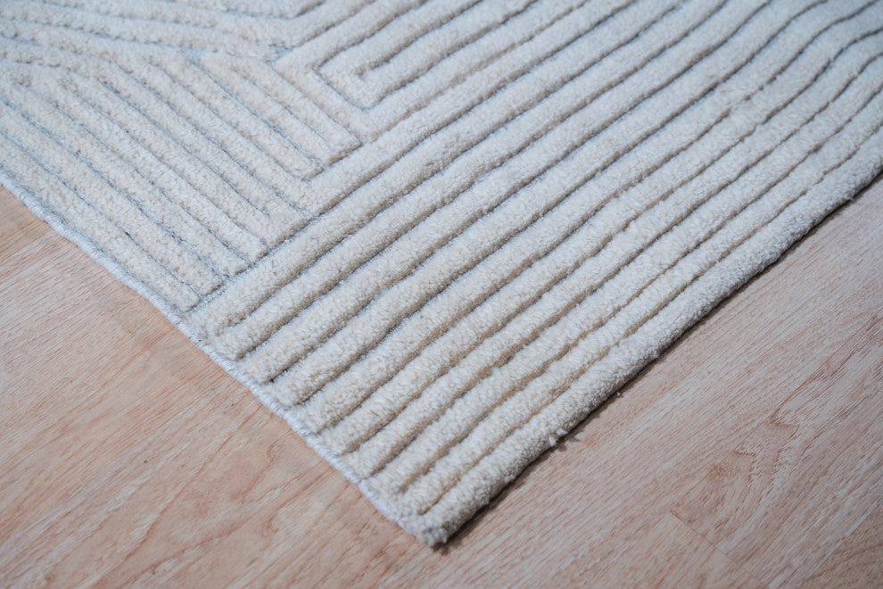 Hand Knotted Wool Ivory Transitional Modern Modern Knot Rug, 8'x10'
