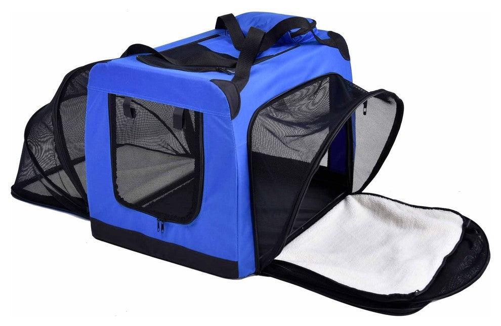 Hounda Accordion Collapsible Dual-Sided Expandable Pet Crate, Blue, Large