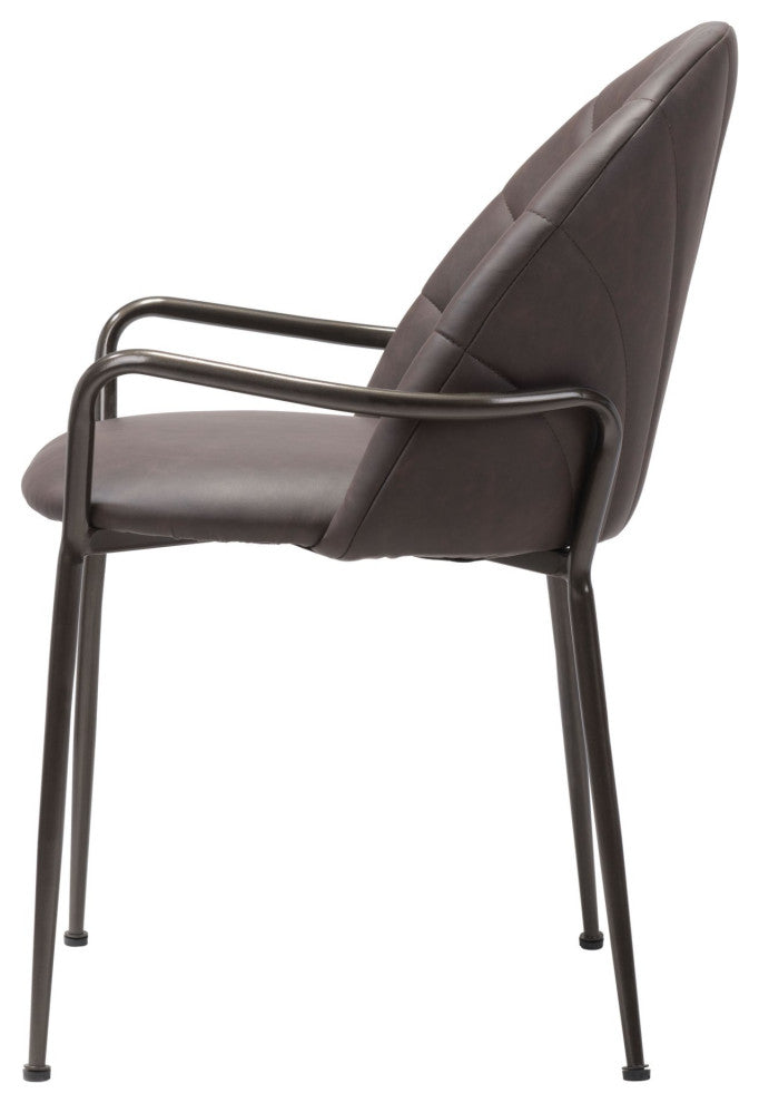 Dining Chair, Set of 2, Faux Vinyl Leather, Steel, Brown Black, Brown, Cafe