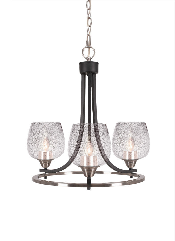 Paramount 3-Light Chandelier, Matte Black & Brushed Nickel, 6" Smoke Bubble