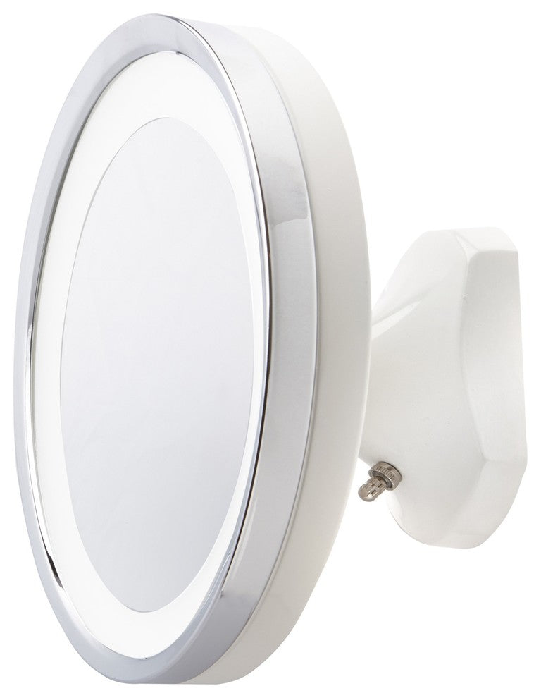 Jerdon 9.75" LED Lighted Wall Mirror, Direct Wire with 5X Mag, Chrome/White