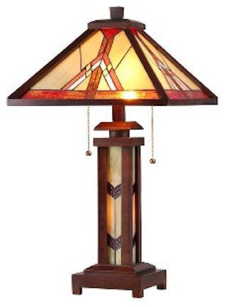 Anton 3-Light Mission Double Lit Wooden Table Lamp 15" Shade