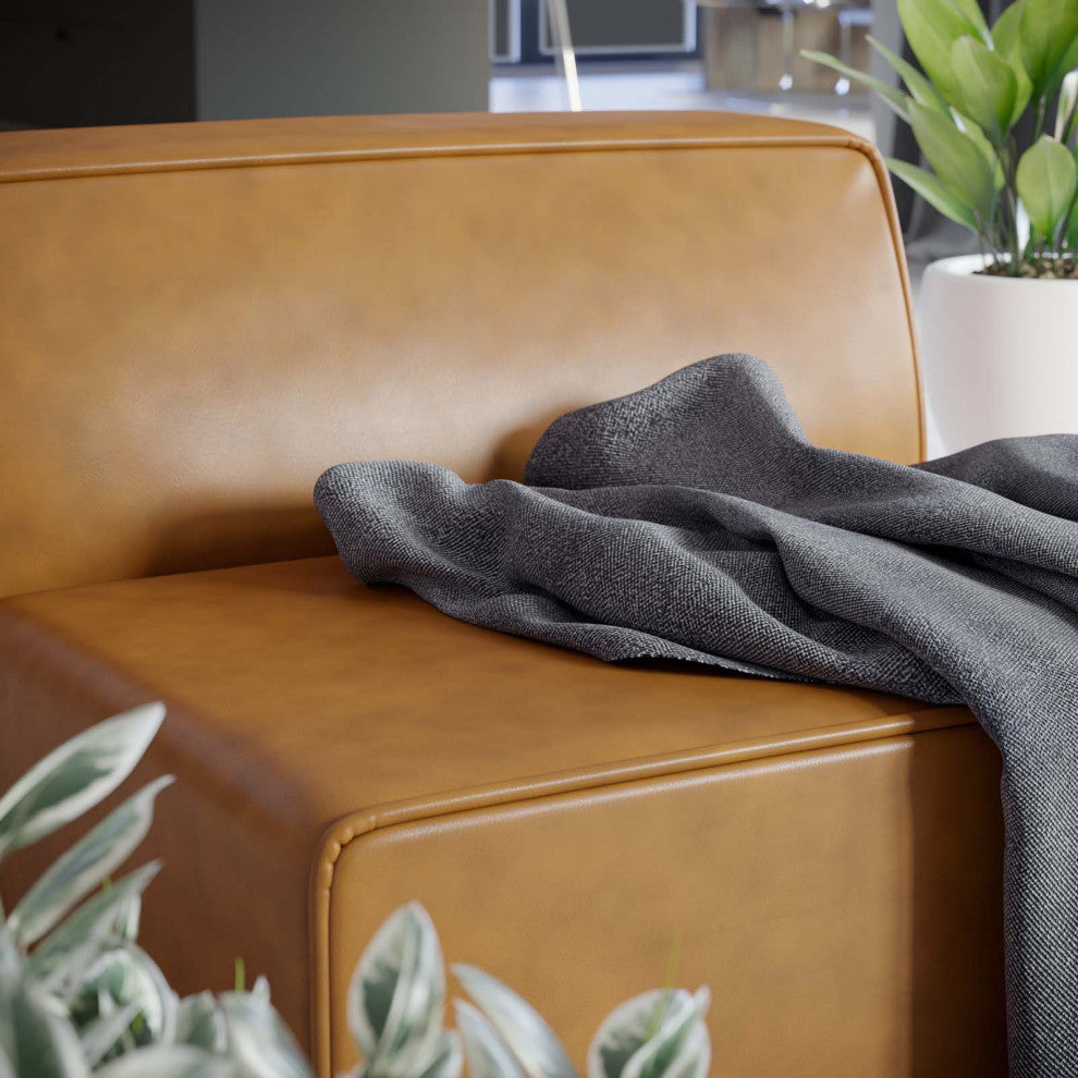 Sofa Middle Chair, Faux Vegan Leather, Tan, Modern, Living Lounge Hospitality