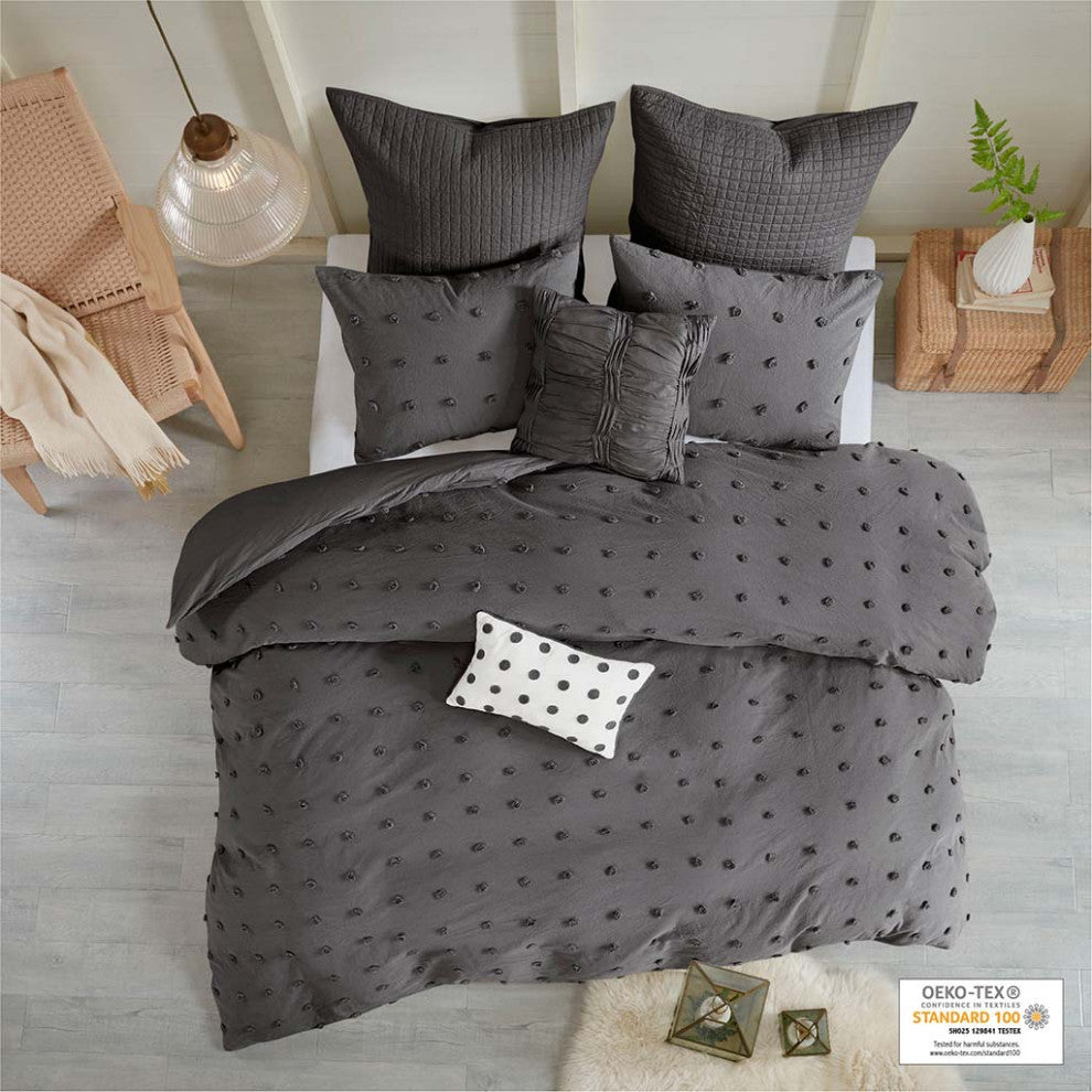 Urban Habitat Brooklyn Pom-Pom 7-Piece Duvet Cover Set, Grey